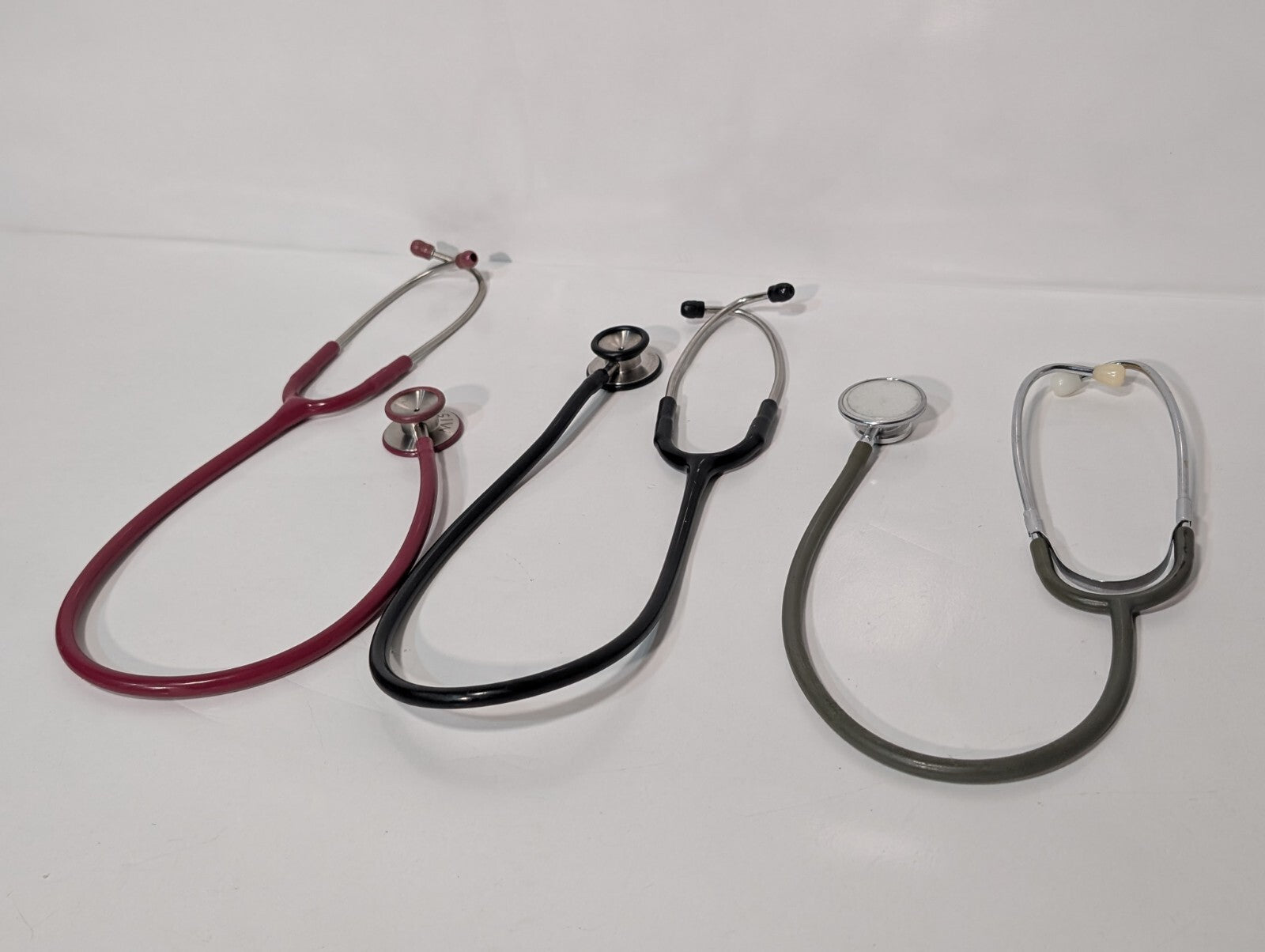 (3) ADC Adscope Stethoscopes, Assorted Colors Red Black Grey