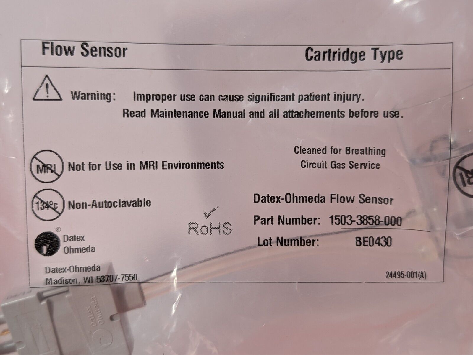 (1) NEW Datex Ohmeda Flow Sensor Part # 1503-3856-000 OEM