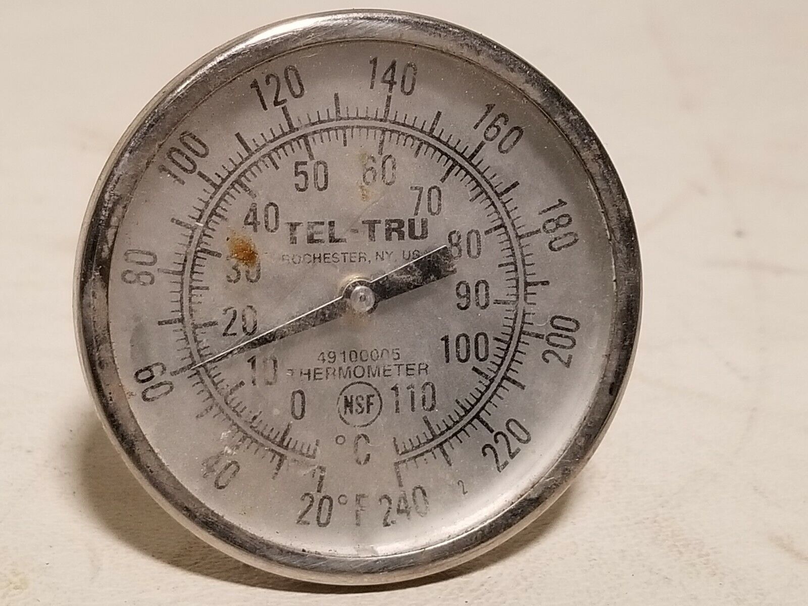 Tel-Tru analog thermometer 49100005, 20-240 degrees F