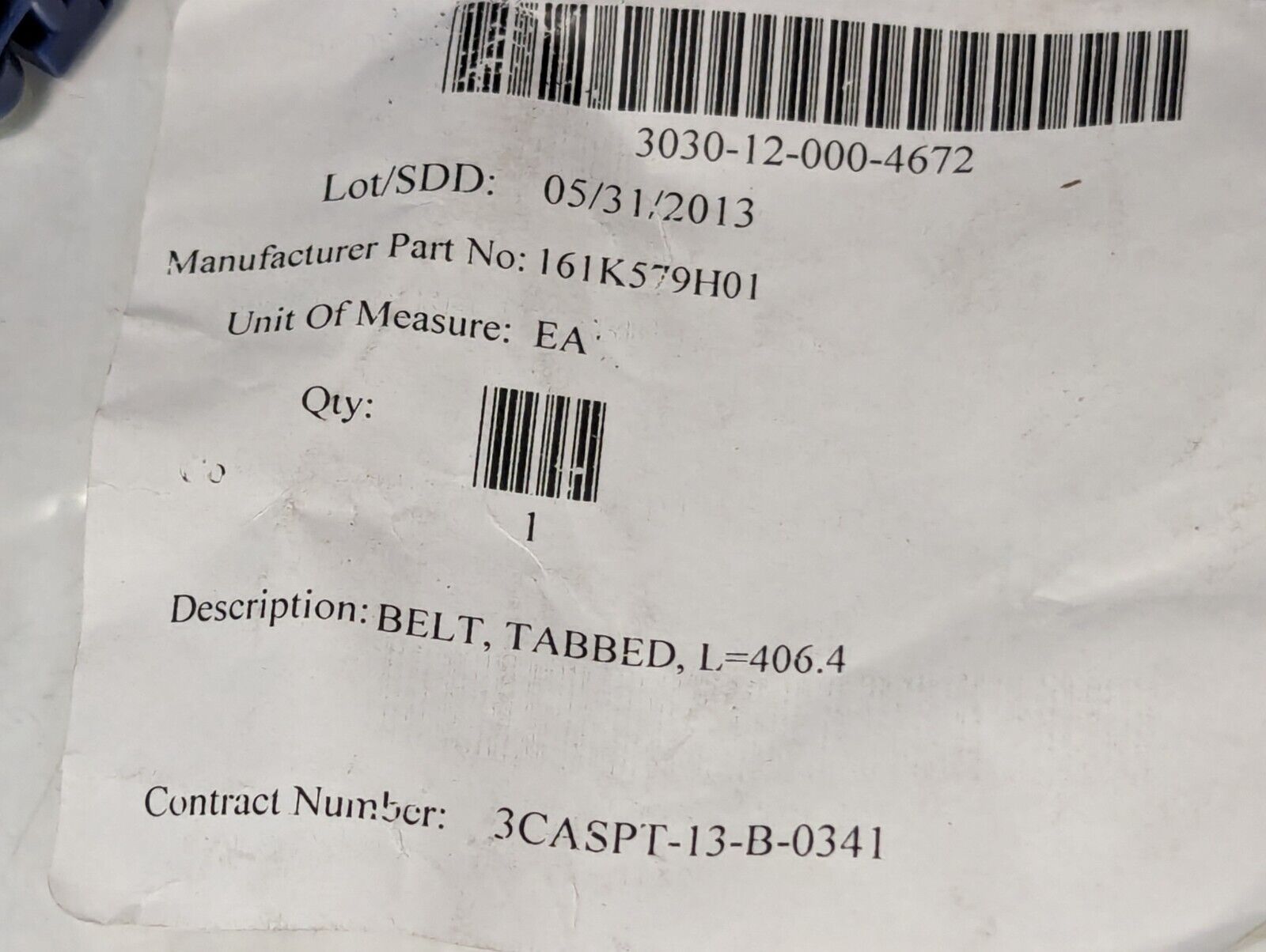 Uni Conveyor Belt Tabbed Plastic Blue L=406.4 161K579H01 - Free Shipping