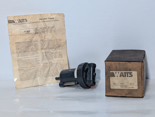 Watts Fluidair F602-034WJ M5 Pneumatic Filter, 250psi, 150º F Max Temp, 1/2"