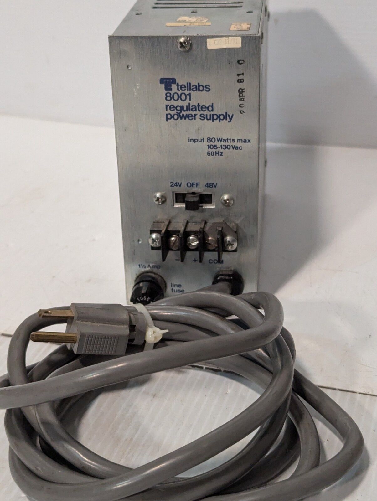 Tellabs 8001 Regulated Power Supply, 24 or 48 VDC, 1A - Free Shipping+Returns