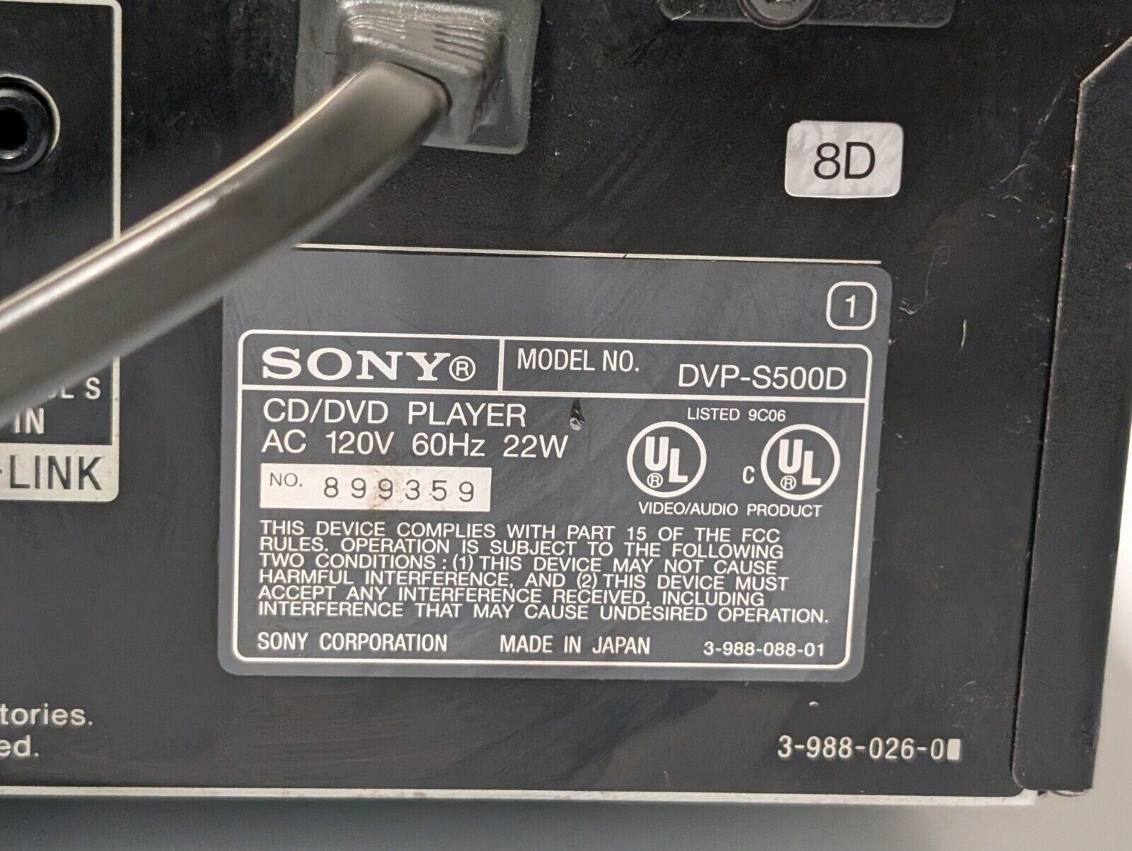 Sony DVP-S500D DVD/CD/Video CD Player, 5.1 Channel, No Remote