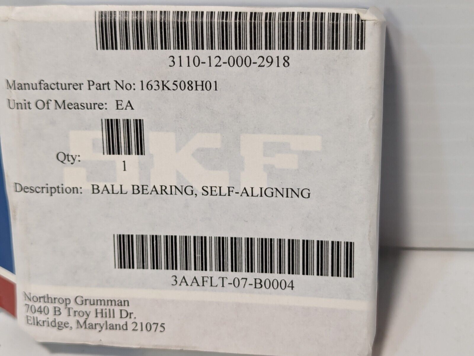 SKF 1207 EKTN9 Ball Bearing Self-Aligning 163K508H01 3110-12-000-2918 -Free Ship