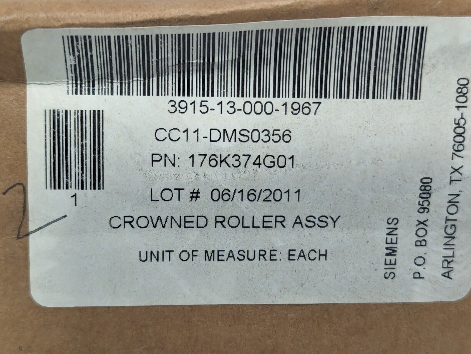 Siemens Crowned Roller Assy 3915-13-000-1967 176K374G01 - Free Shipping