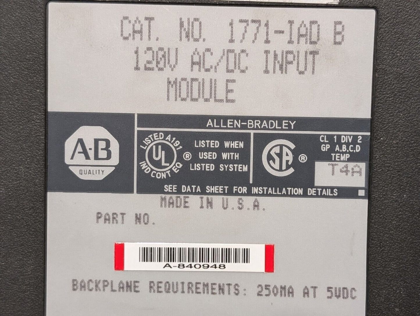 Allen Bradley 1771-IAD/B 16 CH Digital Input Module, 120V, AC/DC - Free Shipping
