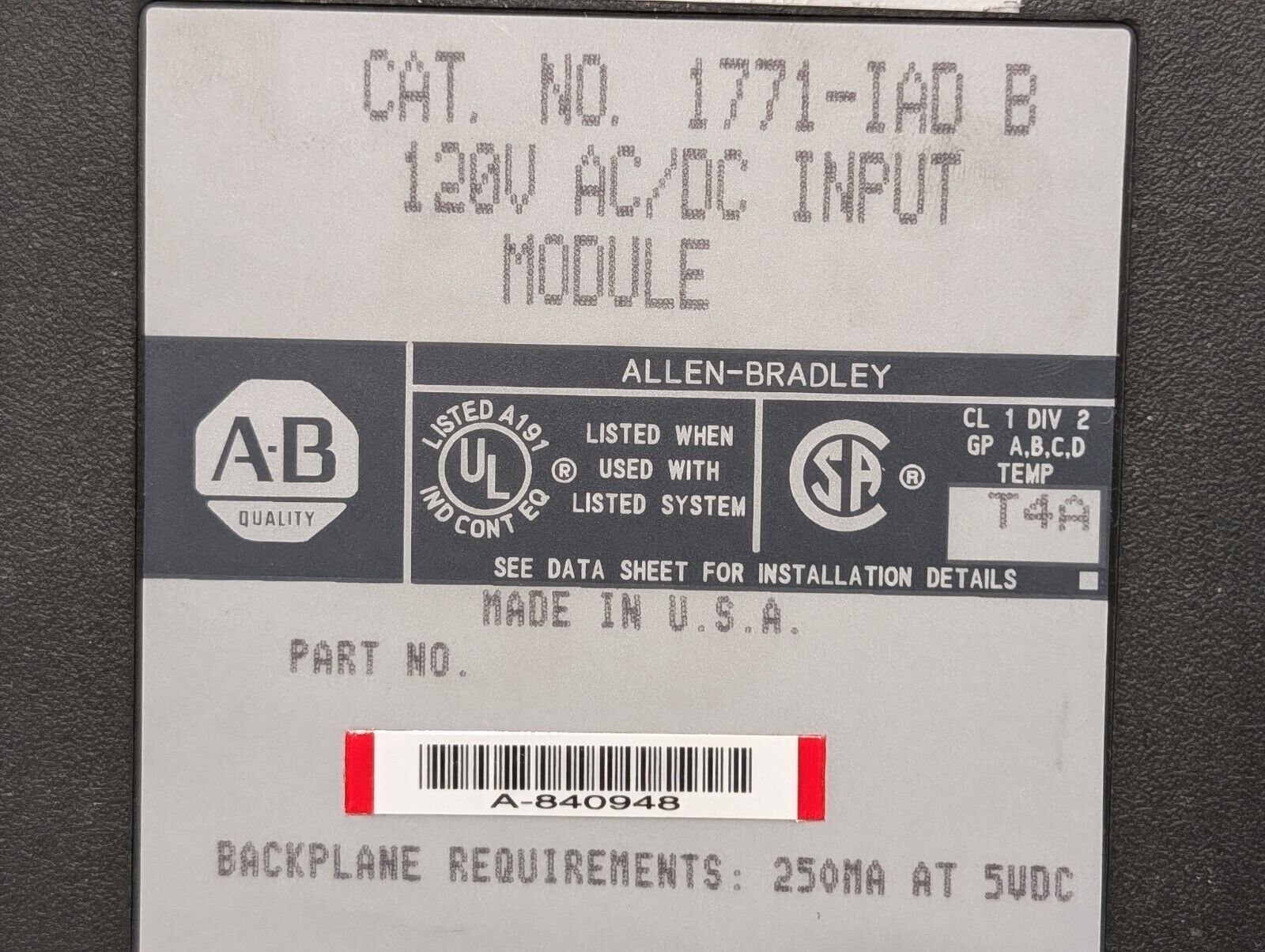 Allen Bradley 1771-IAD/B 16 CH Digital Input Module, 120V, AC/DC - Free Shipping