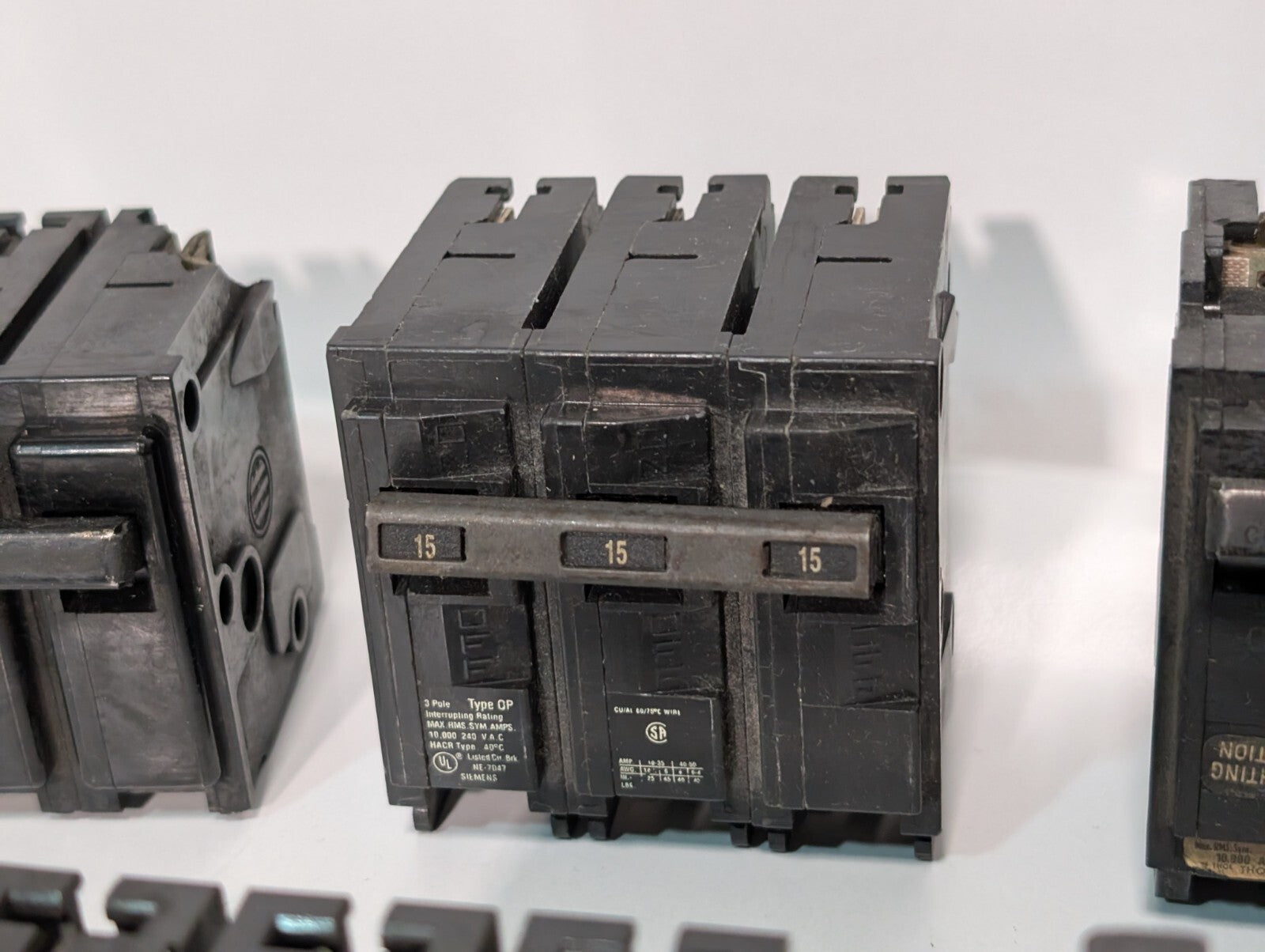 (8) 3-Pole Circuit Breakers, Assorted Amperages and Brands, See Photos