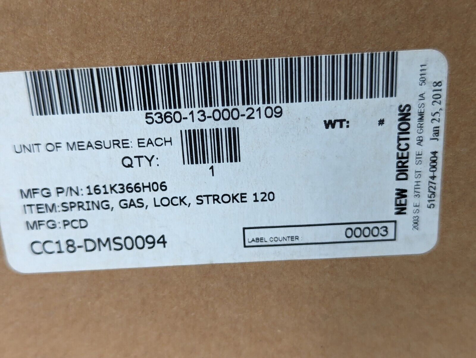 5360-13-000-2109 161K366H06 Lockable Gas Spring - Free Shipping