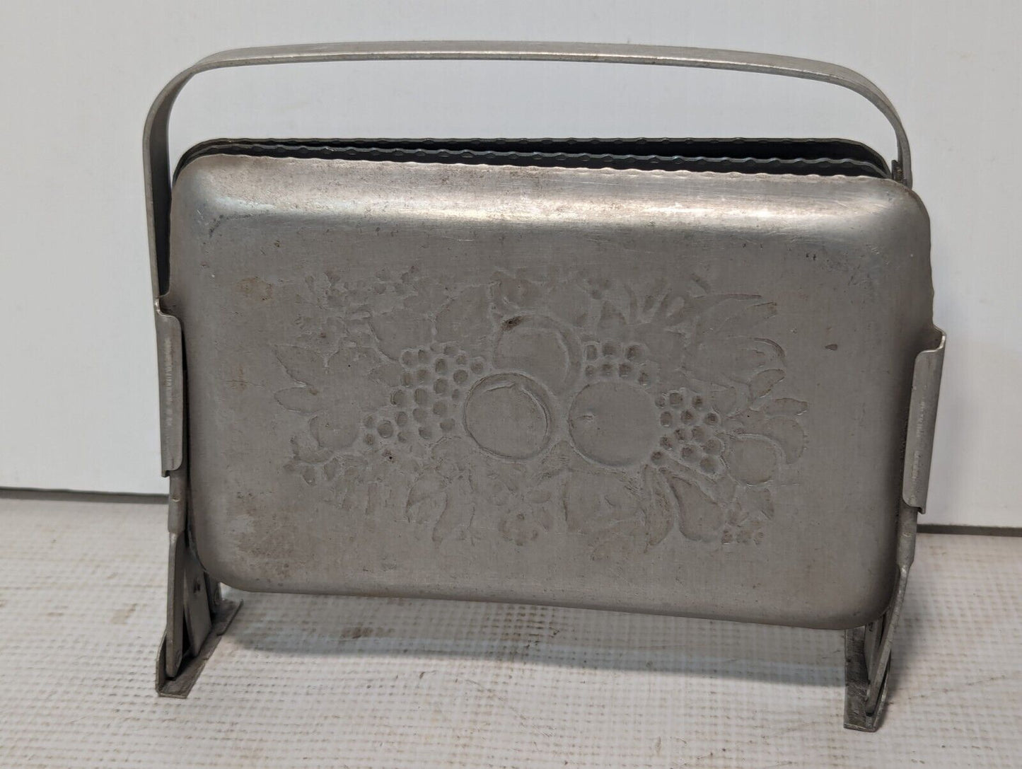 Vintage Mid-Century Aluminum Tri-Fold Fruit Pattern Server - Free Shipping