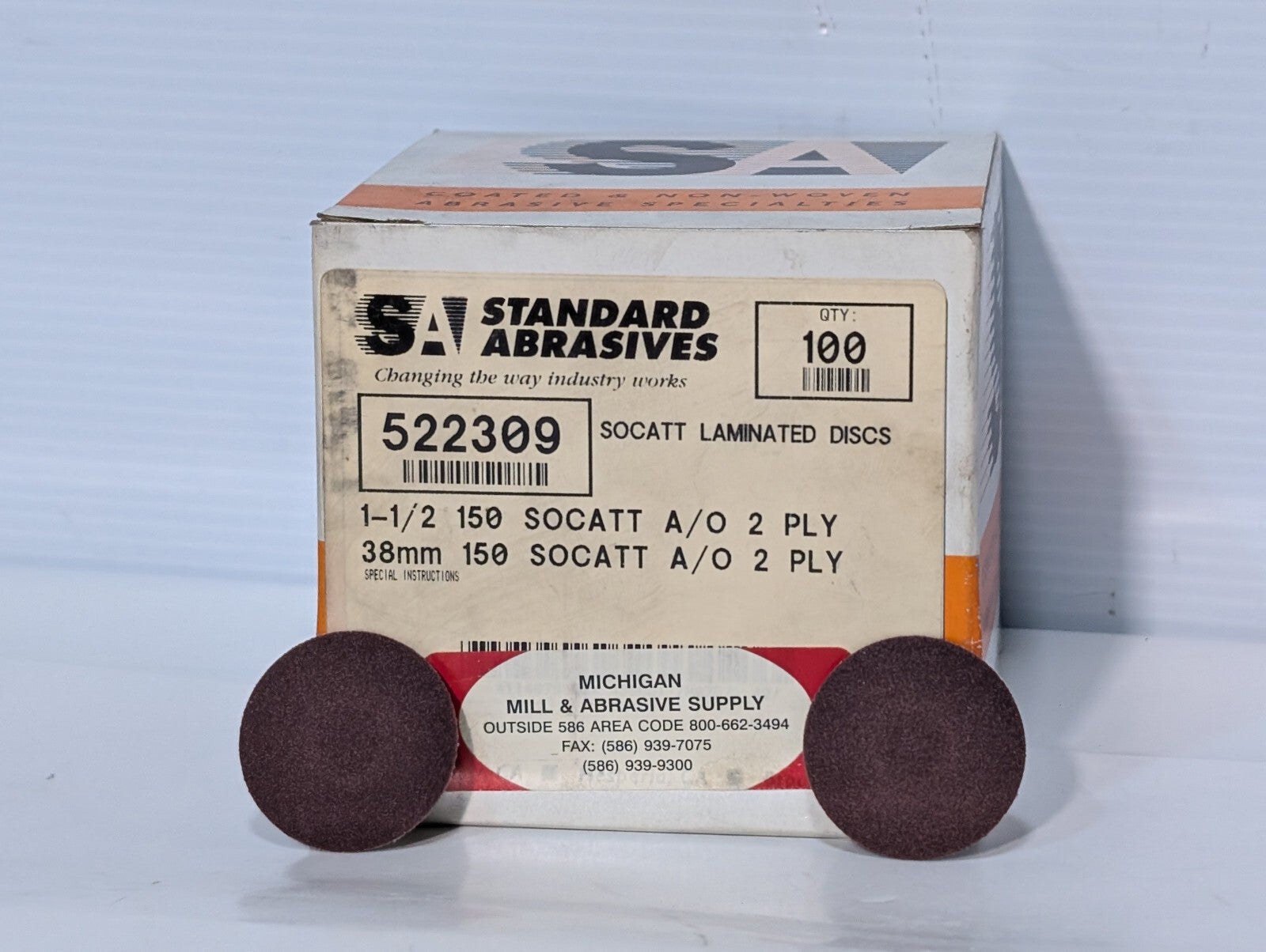 Standard Abrasives 100ct 522309 SOCATT Laminated Discs, 1-1/2", 150 Grit, 2 Ply