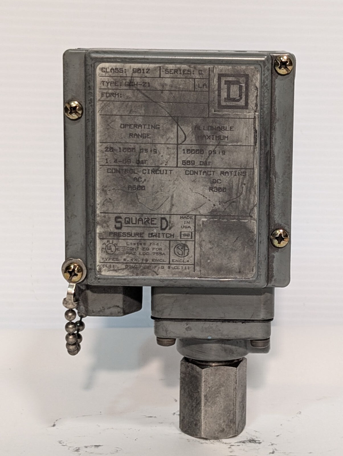 Square D 9012 GCW-21 Pressure Switch / Interrupter Series C 20-1000 psig