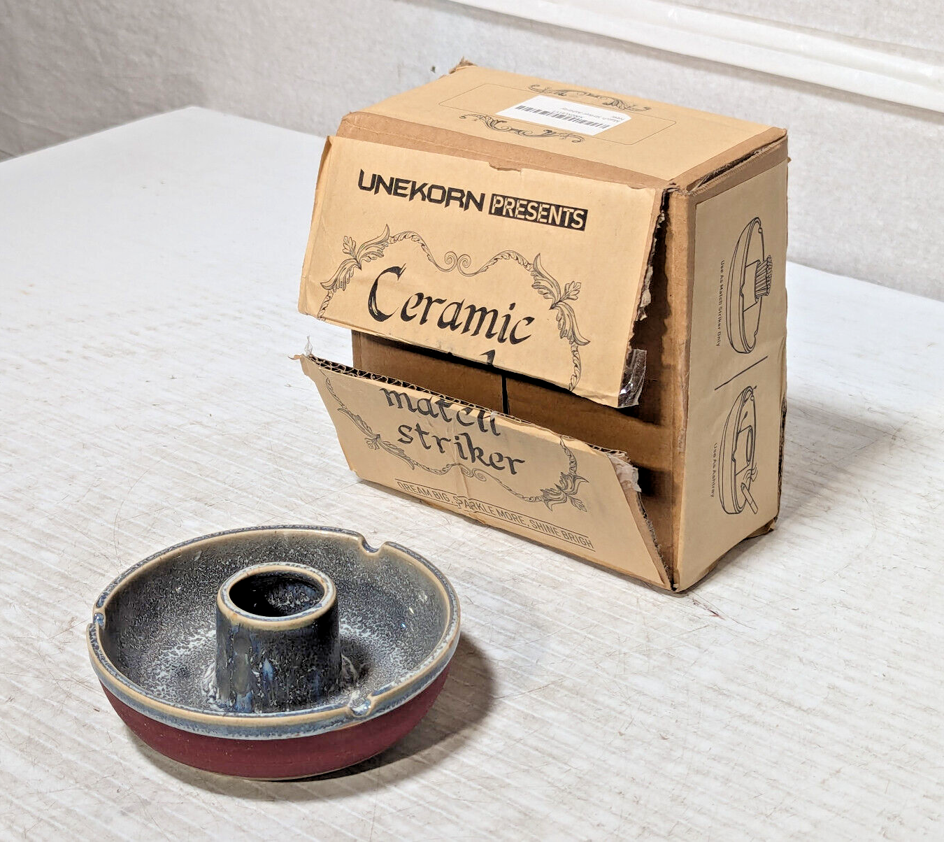Unekorn Ceramic Match Striker Ashtray, Match Holder, Brutalism, Organic, Glazed