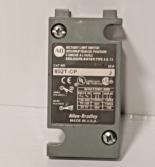 Allen Bradley 802T-CP Oil Tight Limit Switch, Made in USA, Series J