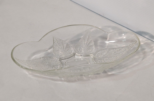 Vintage Oval Renaissance Hocking Clear Glass Dish with Beaded Leaf Motif