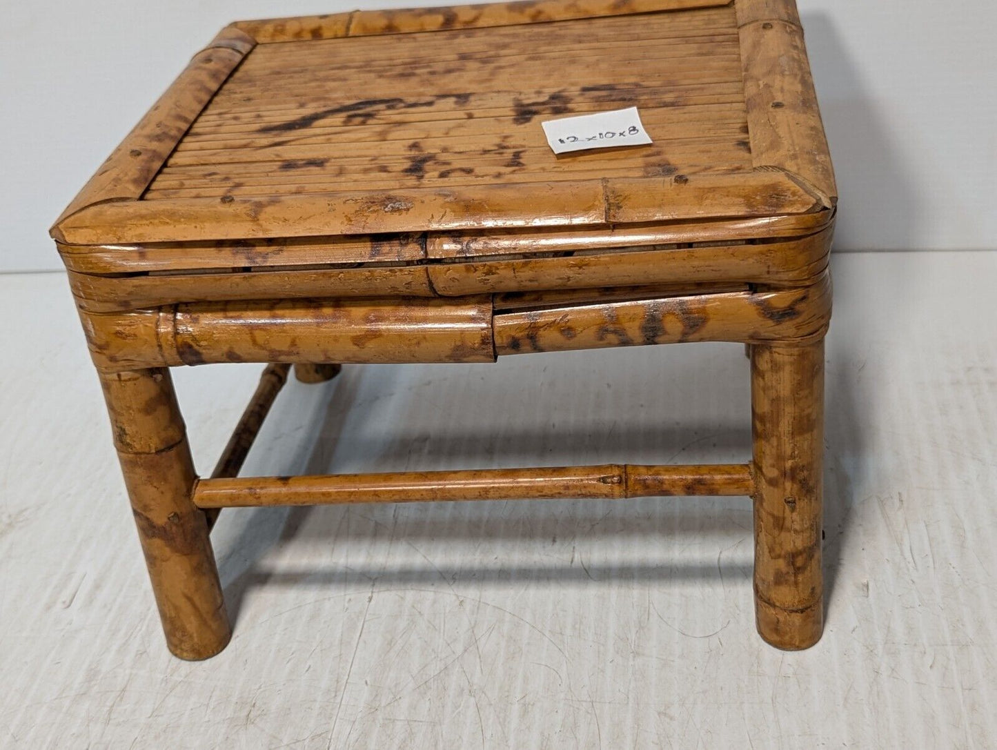 Vintage, Burnt Tortoise Shell Bamboo Table, 12X10X8 IN - Free Shipping