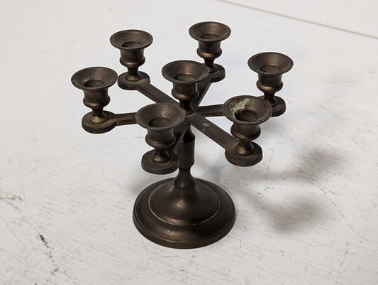 Vintage brass candelabra with seven candleholders, 4.5" tall x 5.5" in diameter