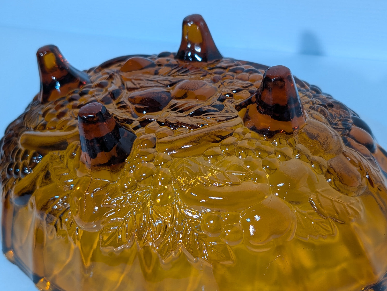 Vintage Antique Amber Gold Indiana Glass Scalloped Footed Fruit Bowl 12"