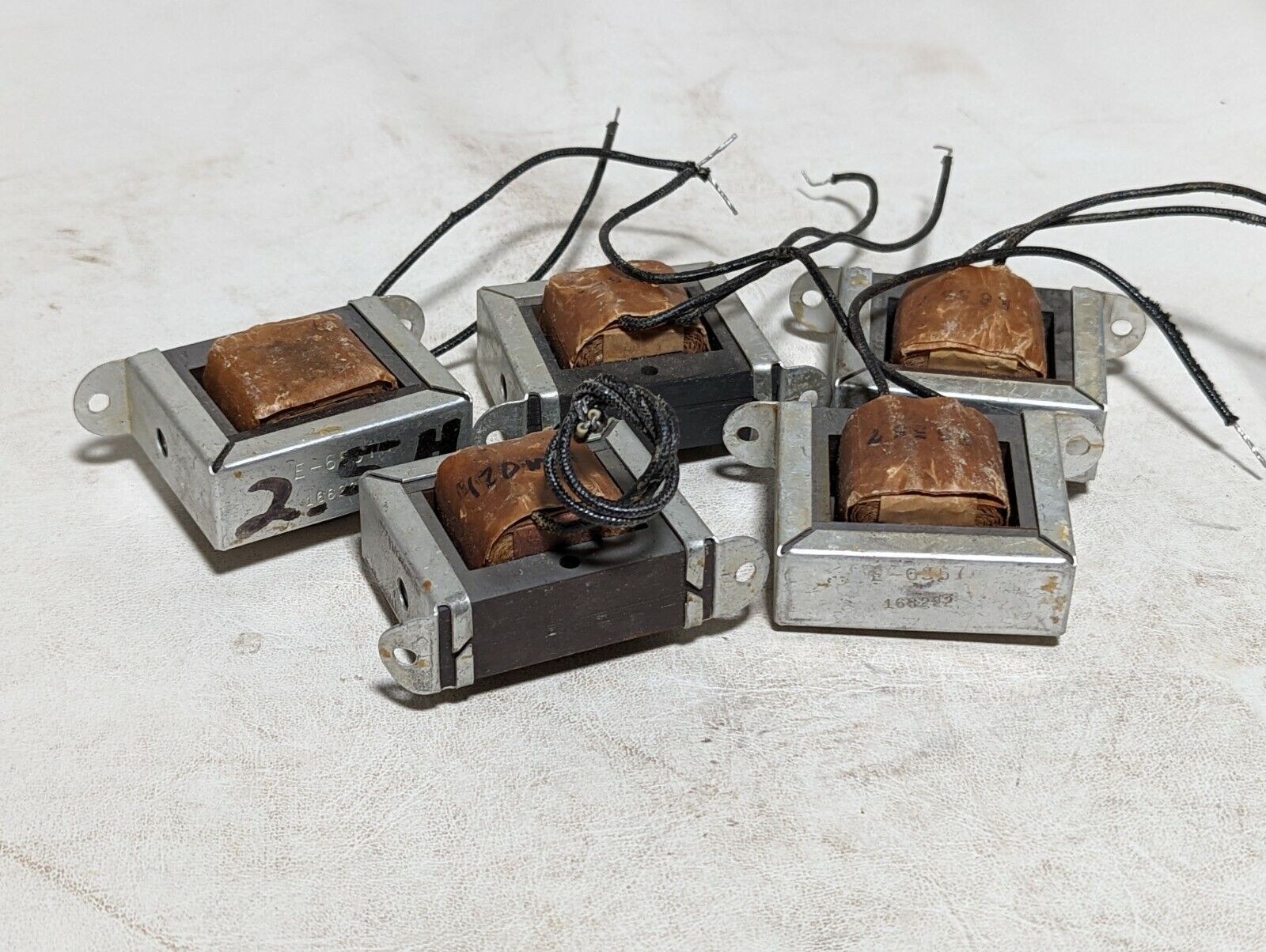 Lot of 5 transformers, E-6557, 166222, two marked 2.5H, two marked 120mH