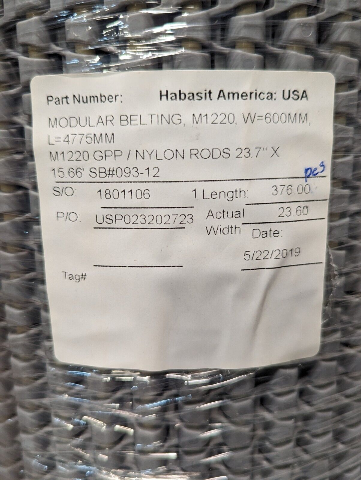 Habasit M1220 Modular Belting, W=600mm, L=4775mm - Free Shipping