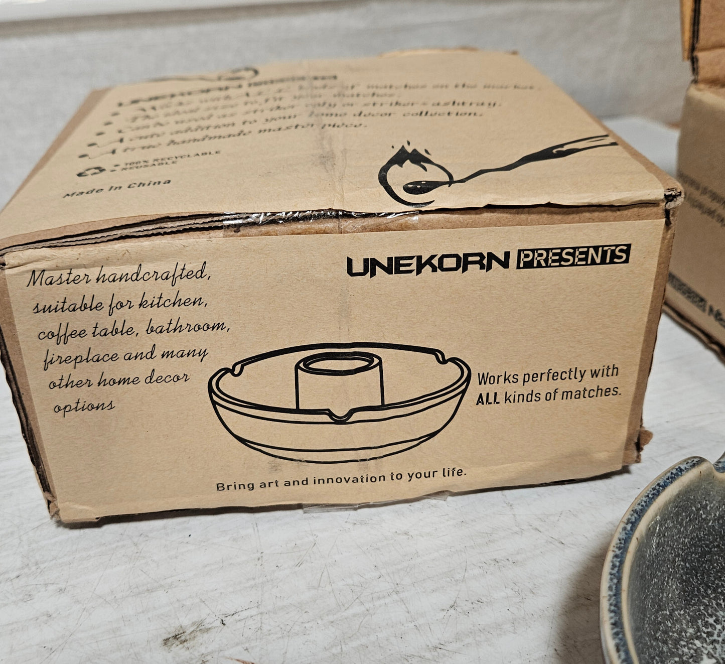 Unekorn Ceramic Match Striker Ashtray, Match Holder, Brutalism, Organic, Glazed