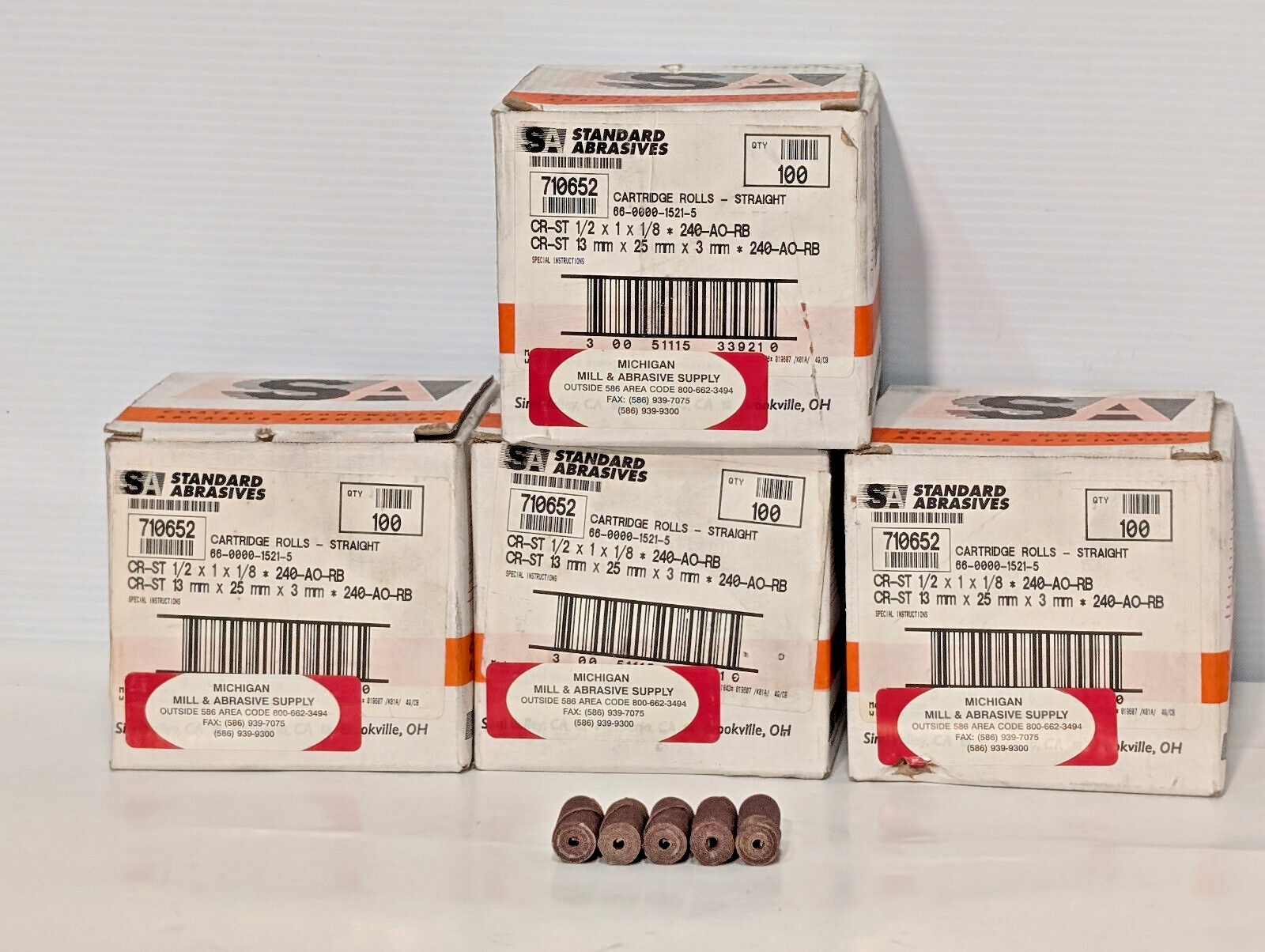 Standard Abrasives 100 Count 710652 Straight Cartridge Rolls, 1/2x1x1/8, 240 AO