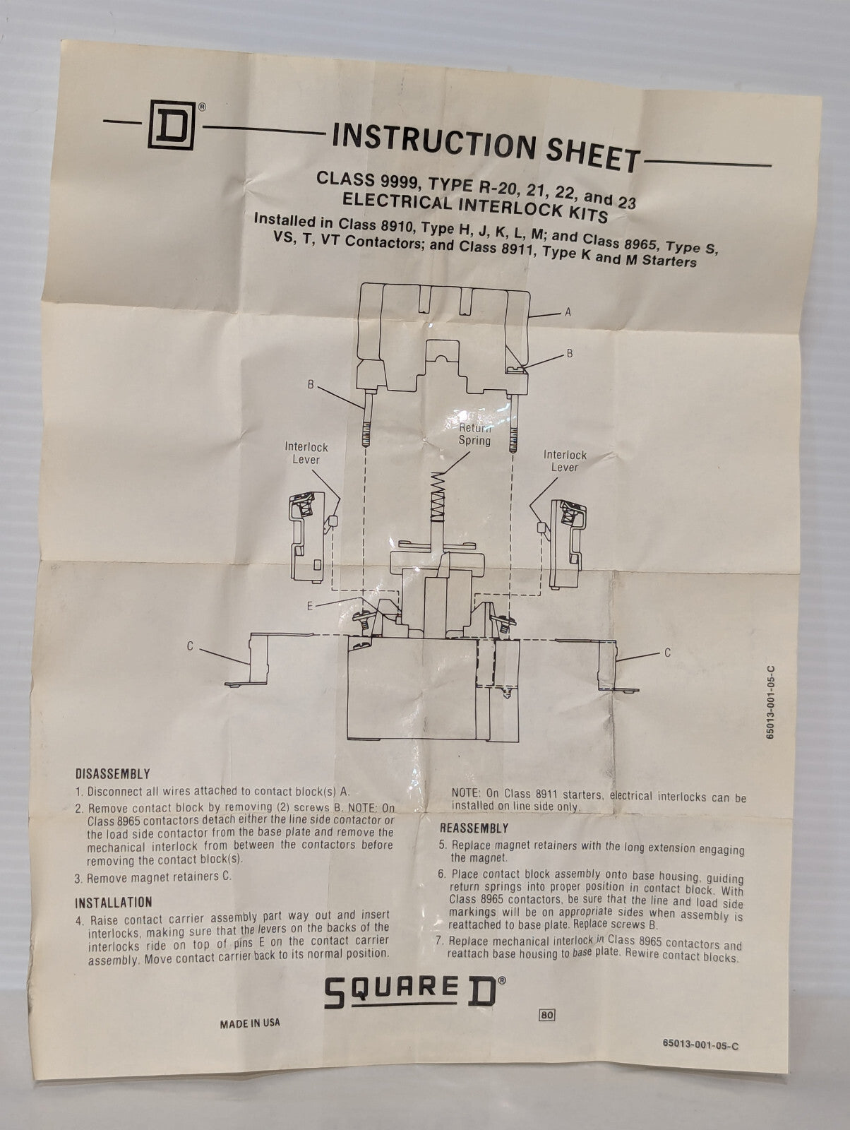 Square D Class 9999 Type R-23 Electrical Interlock N.C. 00537, Slip-On Connector