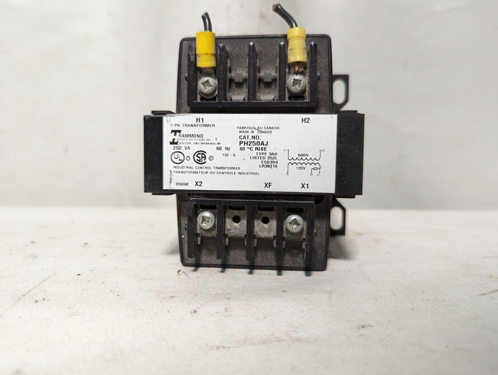 Hammond PH250AJ industrial control transformer, 600VAC Primary, 120/240VAC secon