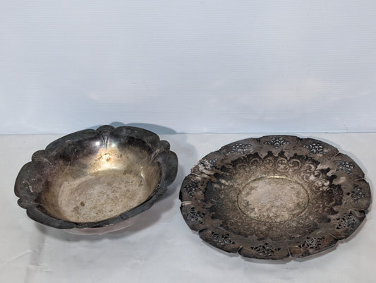 Vintage Wm A Rogers 8278 Engraved Silver Tray + 4471 Art Deco Silver Bowl