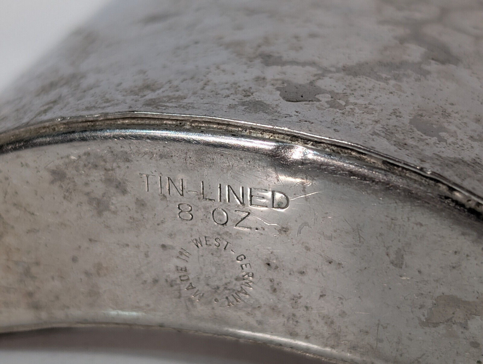 Vintage Hammered Silver Tin-Lined 8oz Liquor Curved Flask, Made in West Germany