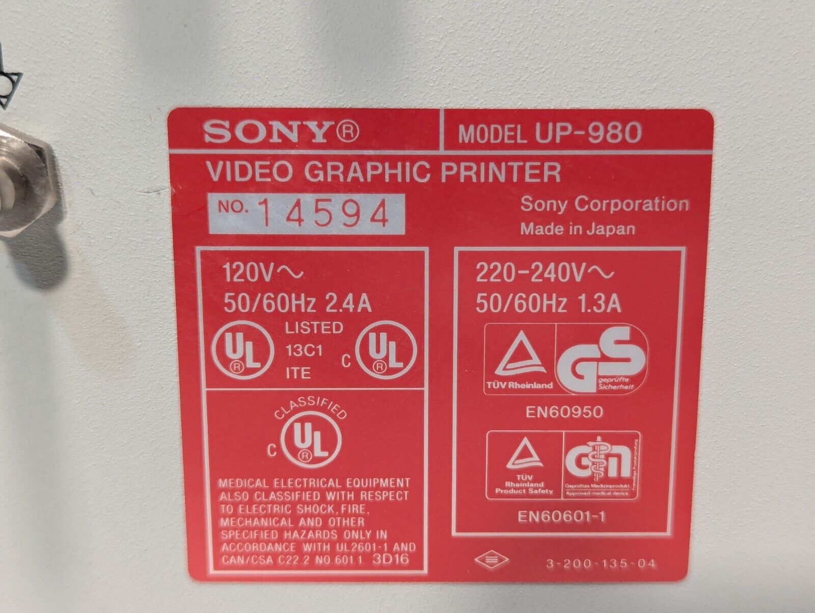 Sony Video Graphic Printer UP-980, door ajar, w/paper roll - Free Shipping