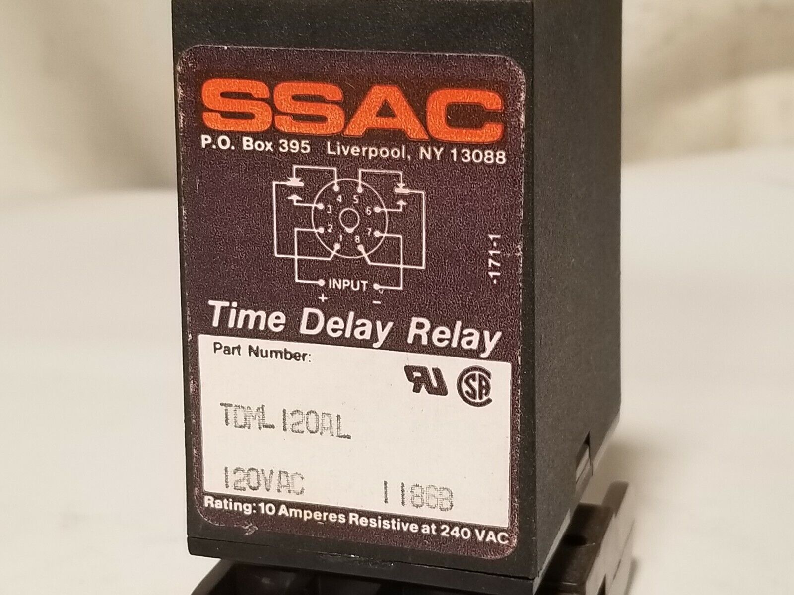 SSAC time delay relay TDML120AL, 120VAC, 1186B, 10A resistive @ 240VAC, Digi-Set
