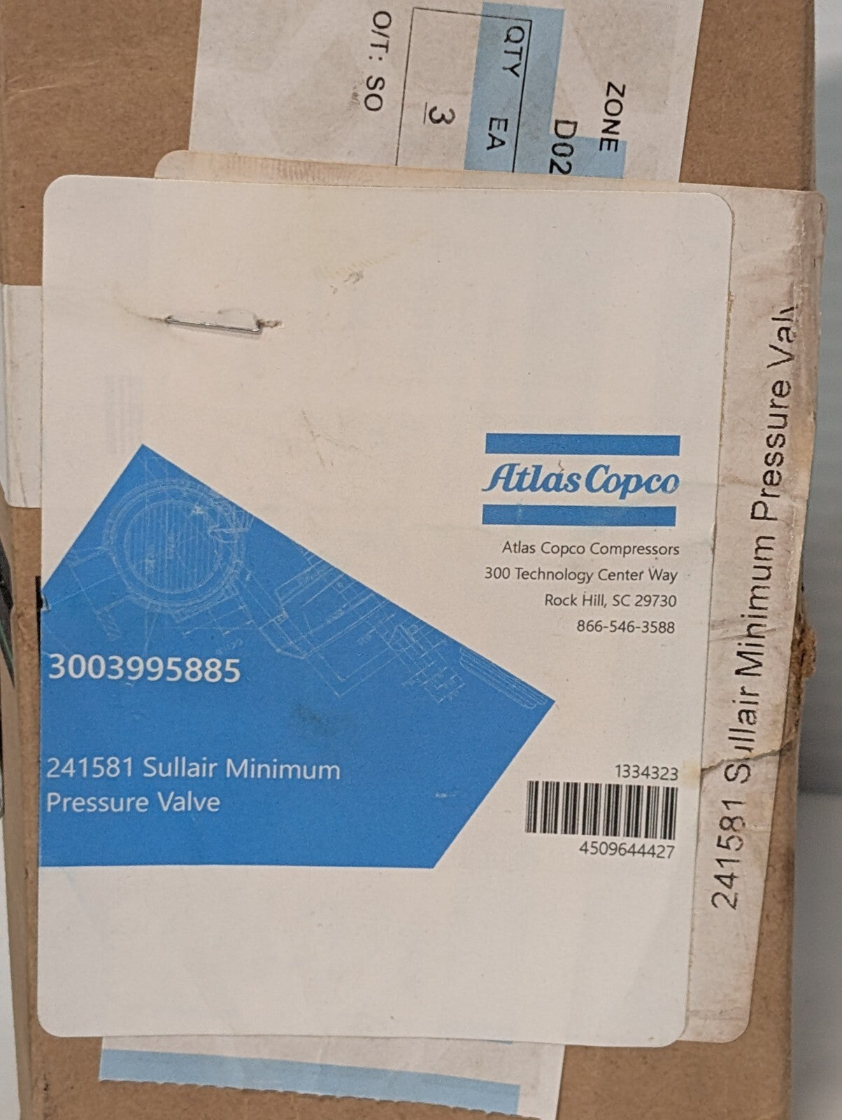 Sullair 241581 Minimum Pressure Valve Replacement Atlas Copco Compressors