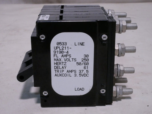 Airpax UPL211-9190-4 Circuit Breaker, 30A, 3 Pole, 250VAC