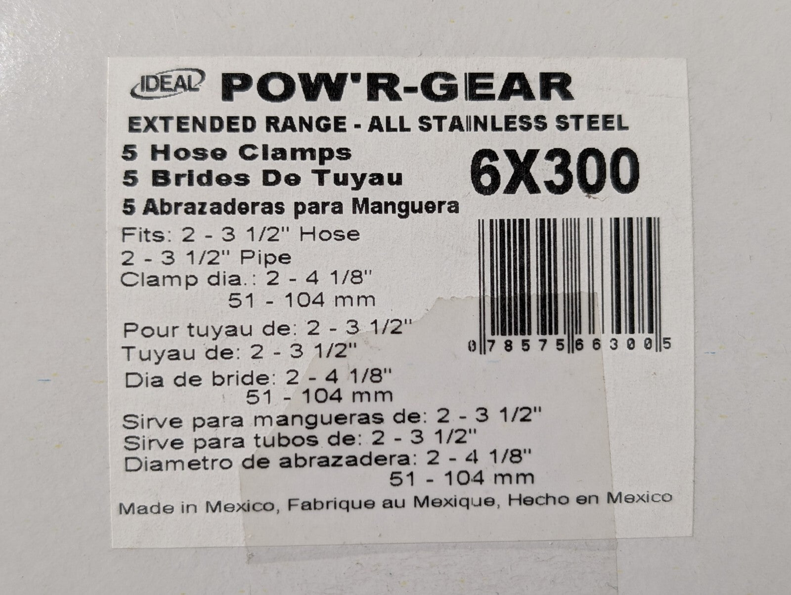 [35] Ideal Tridon Pow'r-Gear 6X300 Hose Clamp Size 412, Extended Range Stainless