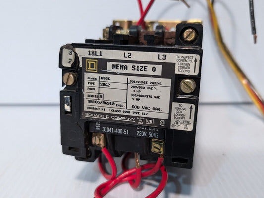 Square D 8536SBG2 motor starter, NEMA sz 0, 3HP, 220/240VAC coil