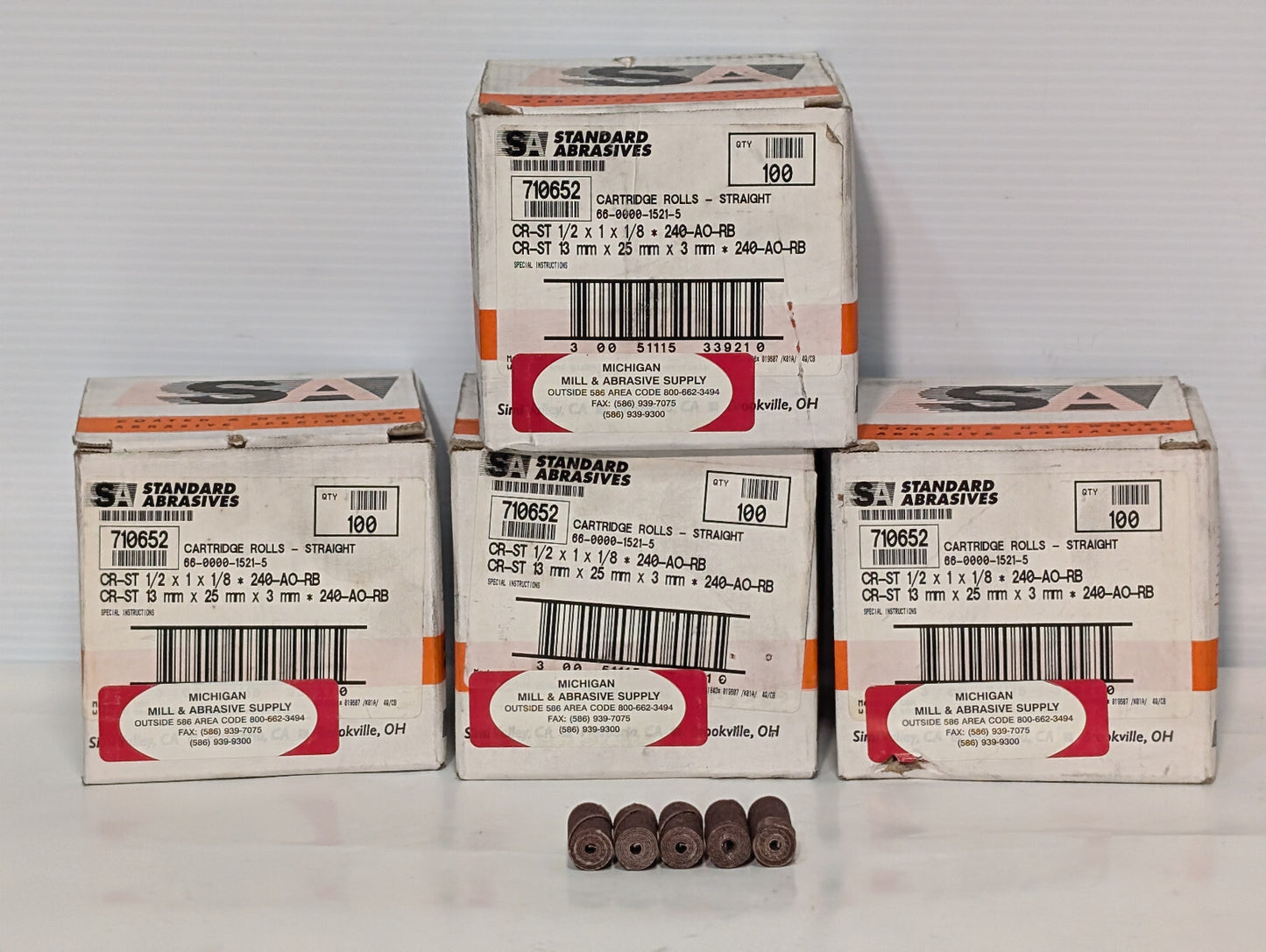 Standard Abrasives 100 Count 710652 Straight Cartridge Rolls, 1/2x1x1/8, 240 AO