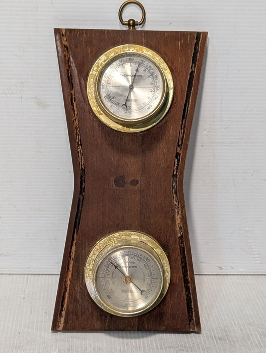 Vintage Springfield Thermometer / Barometer mounted on weathered wood- Free Ship