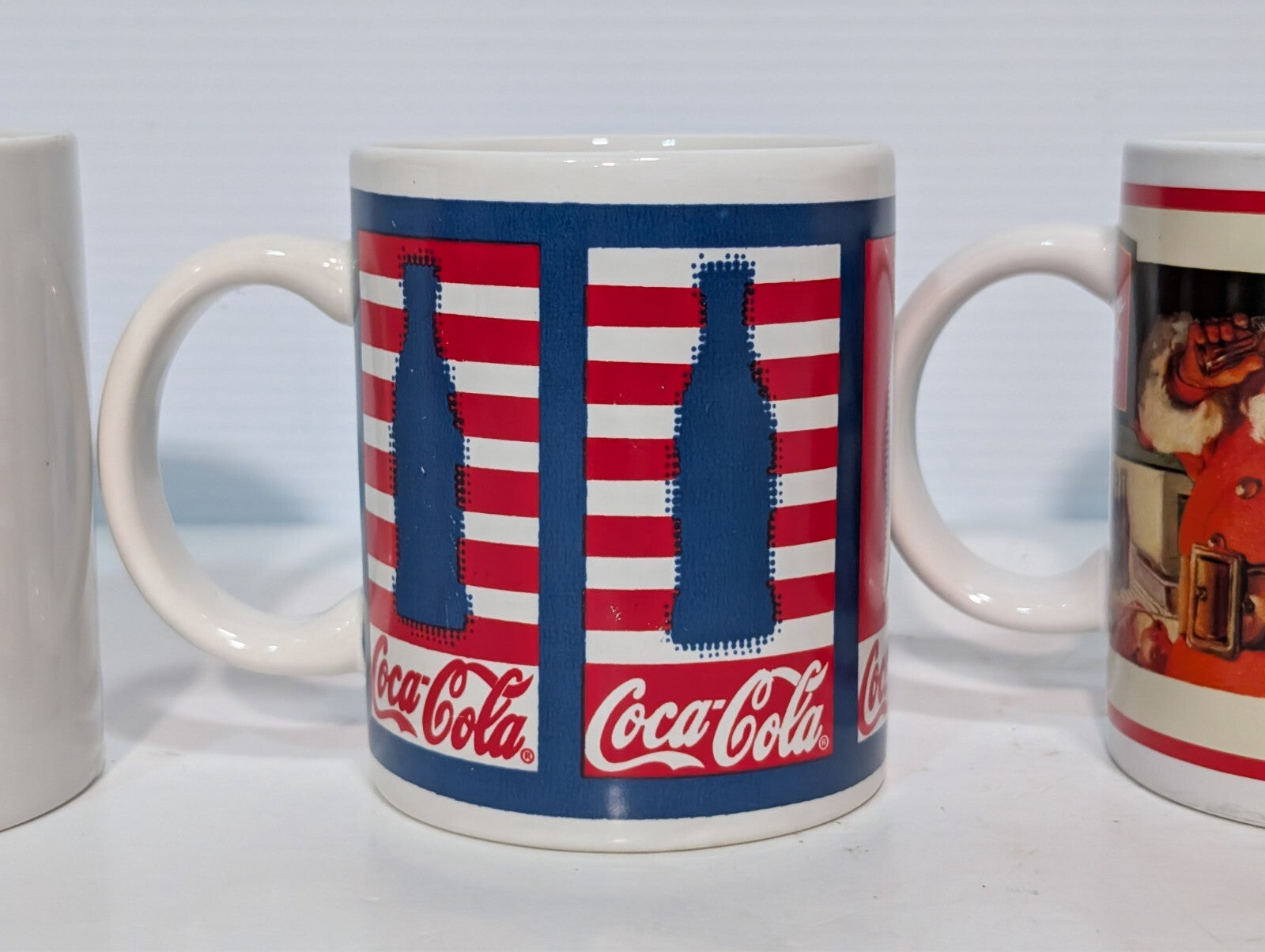 (5) Vintage Coca Cola Collectible Drinking Mugs Coke Ceramic Handles Red Blue