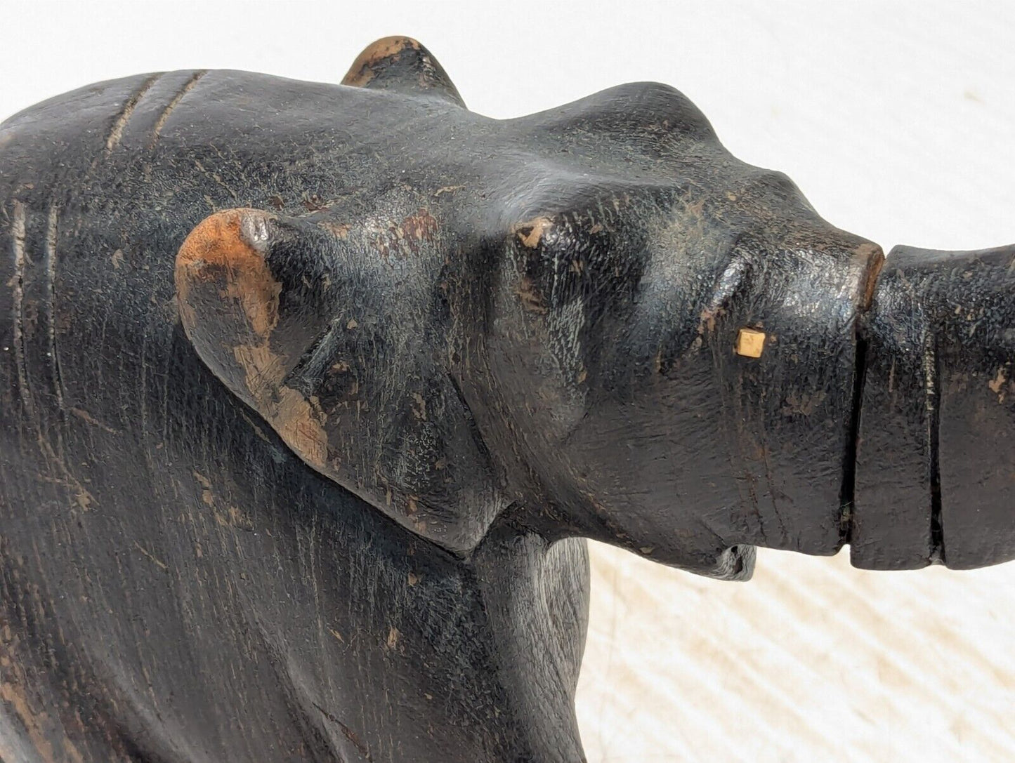 Vintage Hand Carved Black Wooden Elephant Figurine, Unique Design -Free Shipping