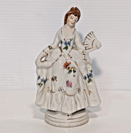 Vintage 1950s Porcelain Figurine Debutante Ball Gown Curtsy Society Fan Woman