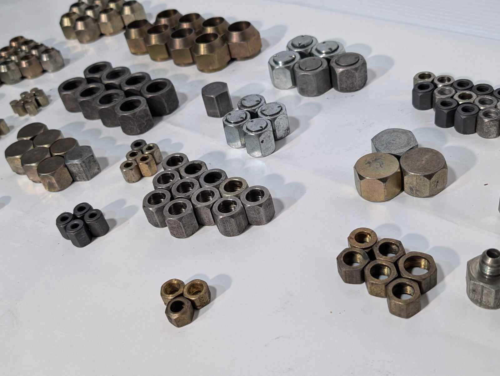 144 Assorted Adapters + Fittings, Hex Nut Lug Nut Bushing Pipe Threader
