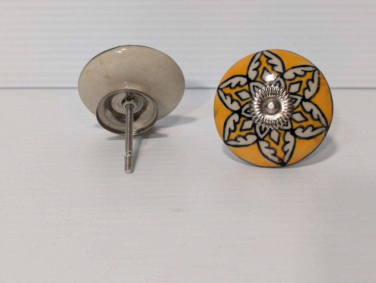 Set of Two Vintage Porcelain Drawer or Cabinet Pulls \  Knobs, Ornate -Free Ship