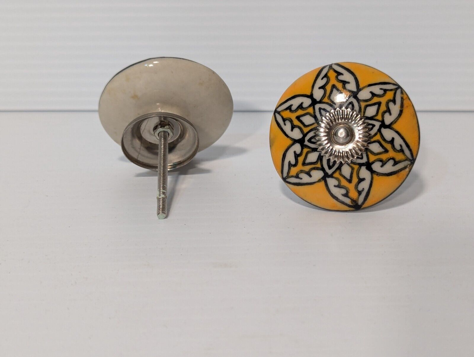 Set of Two Vintage Porcelain Drawer or Cabinet Pulls \  Knobs, Ornate -Free Ship