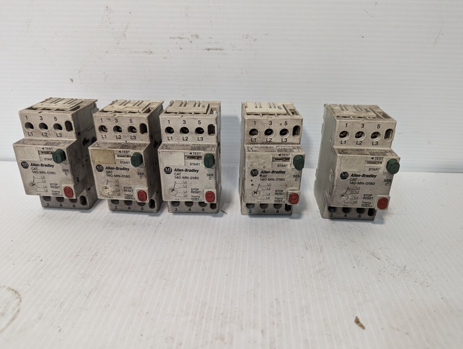 Lot of 6 Allen-Bradley 140-MN-0160 manual starters, motor protector, 1-1.6A