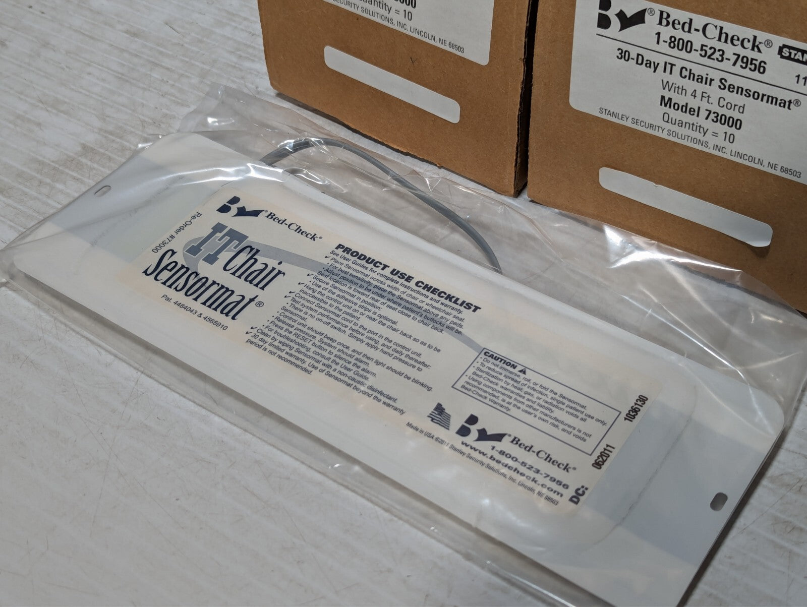 (Box of 10) Stanley BedCheck 73000 30-Day IT Chair Sensormat, With 4 Ft. Cord
