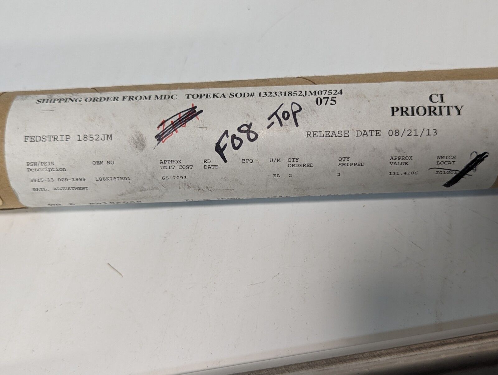 3915-13-000-1989 188K787H01 Adjustment Rail - Free Shipping