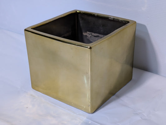 UCI Handcrafted Square Planter, Gold, 7.5" Wide x 7.5" Deep x 6.5" Tall