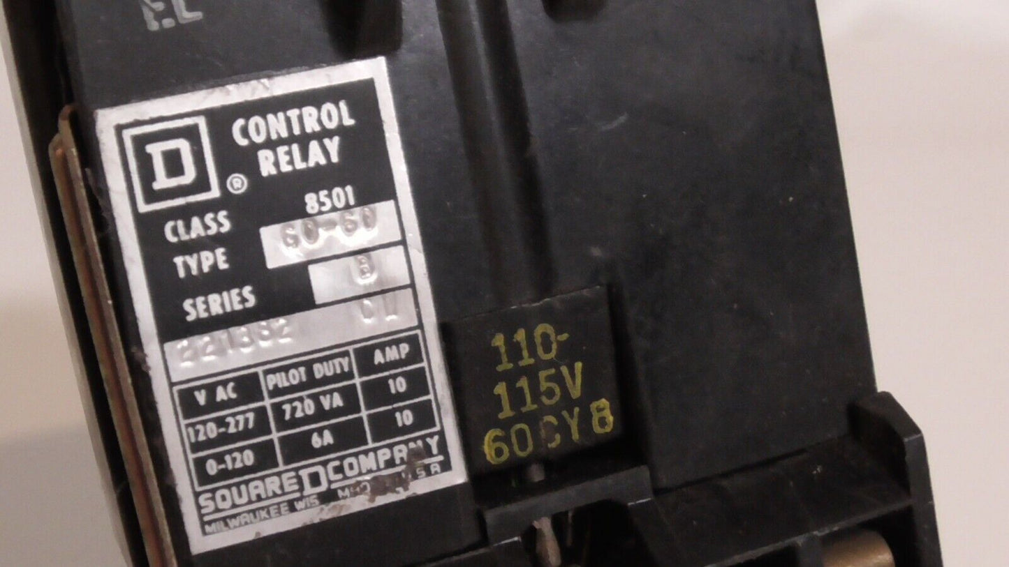 Square D 8501-G0-60 Ser. B Control Relay w/ coil 31021-400-59A or -60A, 110-120V