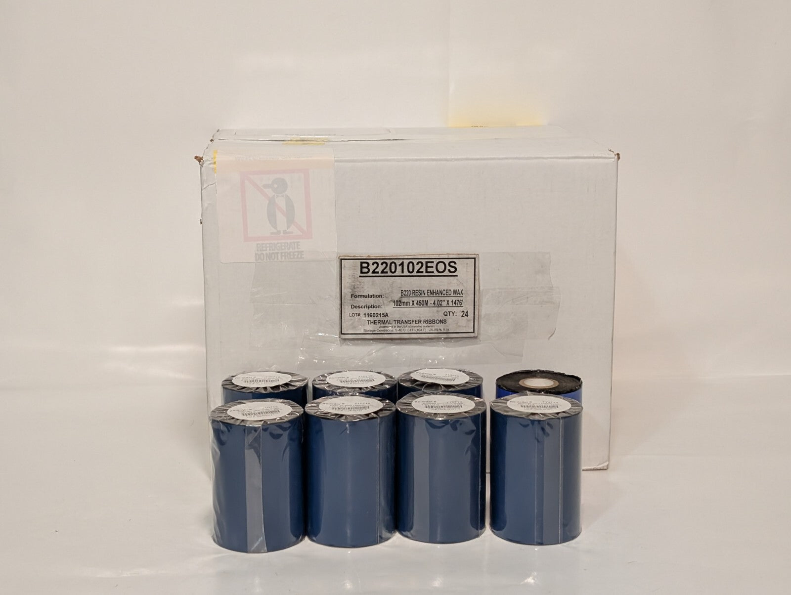 (24 Rolls) ITW B220102EOS Resin Enhanced Wax Ribbon for Zebra Printers